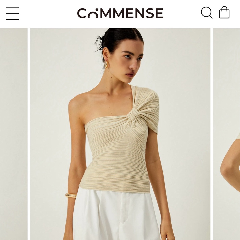 Commense Cream Asymmetrical Ruched Tank Top
